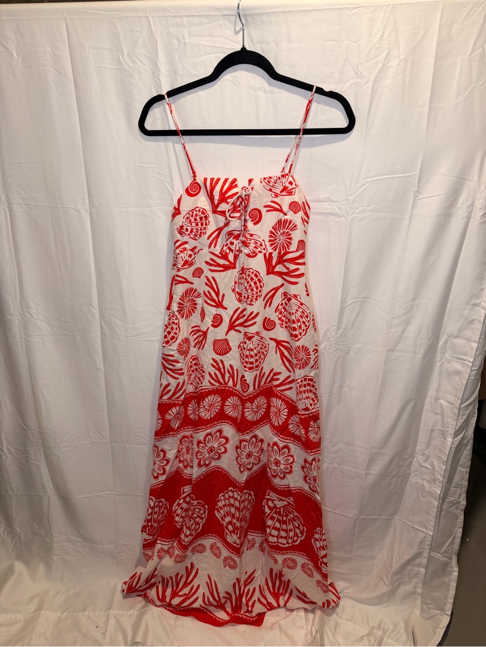 Calypso St. Barth Red and White Floral Shell-Print Maxi Dress